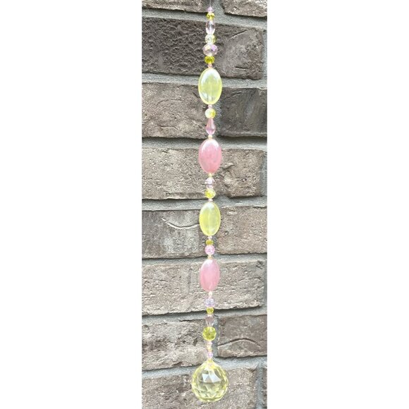 Beaded Suncatcher Pink & Yellow Crystal Prism Hanging Patio Decor Yard Art - Picture 9 of 10